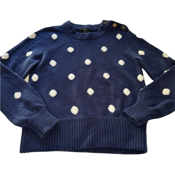 J. Crew Polka Dot Crewneck Sweater Supersoft Yarn Navy Women’s Size Small - Picture 5 of 12